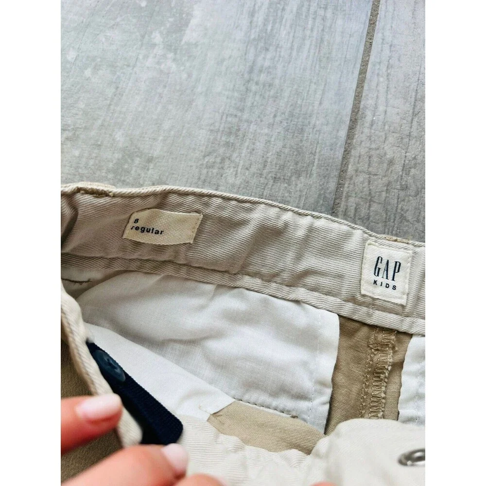 Gap Kids Boys Flat Front Khaki Tan Uniform Chino Cotton Shorts NEW 8 Regular